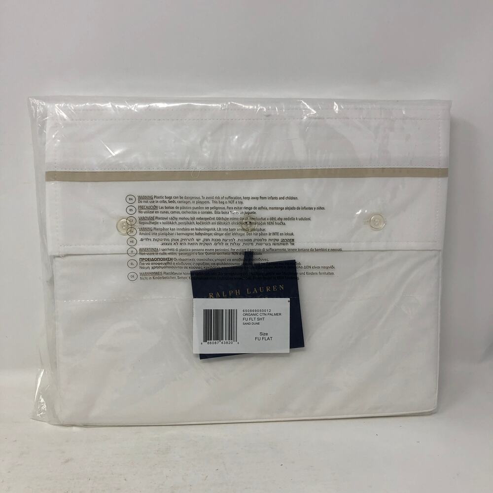 Ralph Lauren Organic Cotton Percale Palmer Full Flat Sheet White Sand Dune New